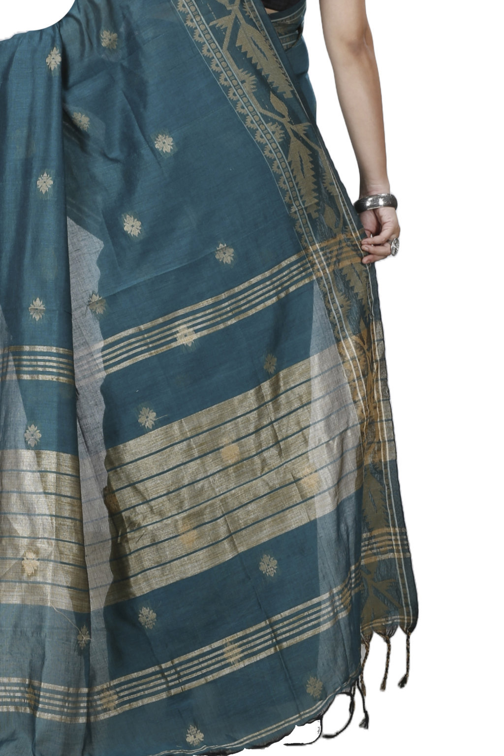 Botel Green Pure Cotton Tuma Hand Loom Saree (1196)